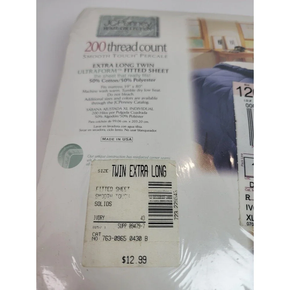 Vintage JCPenney Home Collection Twin XL Fitted Sheet Ivory 200TC NOS USA